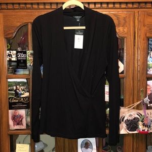 Ralph Lauren black surplice top NWT. SZ XL.